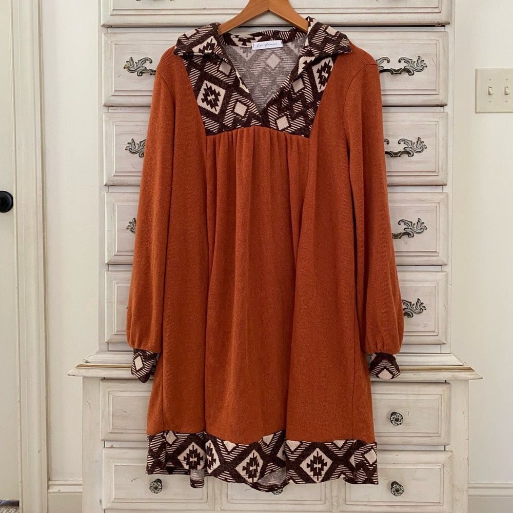 Rust Contrast Sweater Tunic